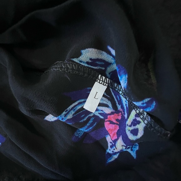 Black Sheer V Neck Long Sleeve Blouse - Picture 5 of 7